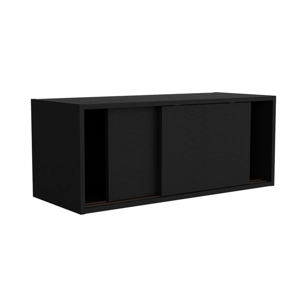 English Elm Wall Cabinet Bliss Engineered Wood Wall-Mounted Storage Black with Sliding Doors, 55 lb Capacity, Sleek Modern Design B092P245924
