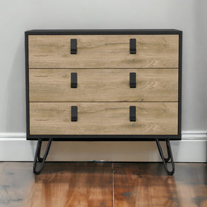 Homeroots 32" Natural And Black Three Drawer Dresser  Manufactured Wood 546611