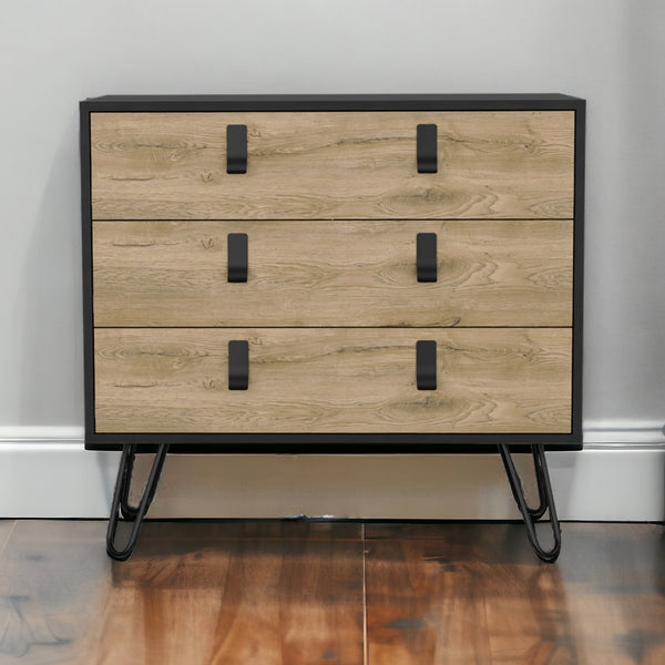 Homeroots 32" Natural And Black Three Drawer Dresser  Manufactured Wood 546611