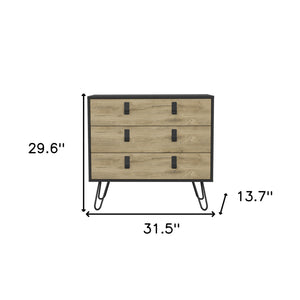 Homeroots 32" Natural And Black Three Drawer Dresser  Manufactured Wood 546611