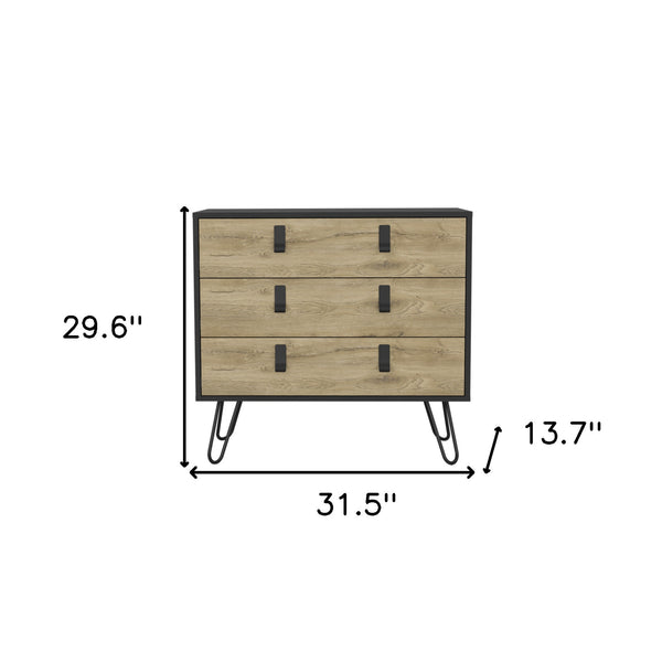 Homeroots 32" Natural And Black Three Drawer Dresser  Manufactured Wood 546611