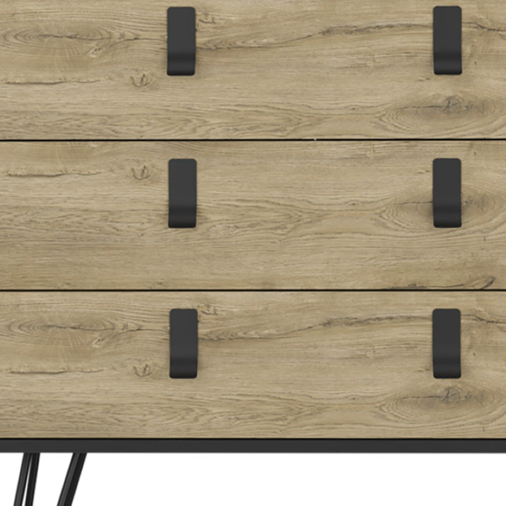 HomeRoots 32" Modern Two-Tone Three-Drawer Dresser with Black Accents for Stylish Storage in Any Room 546611