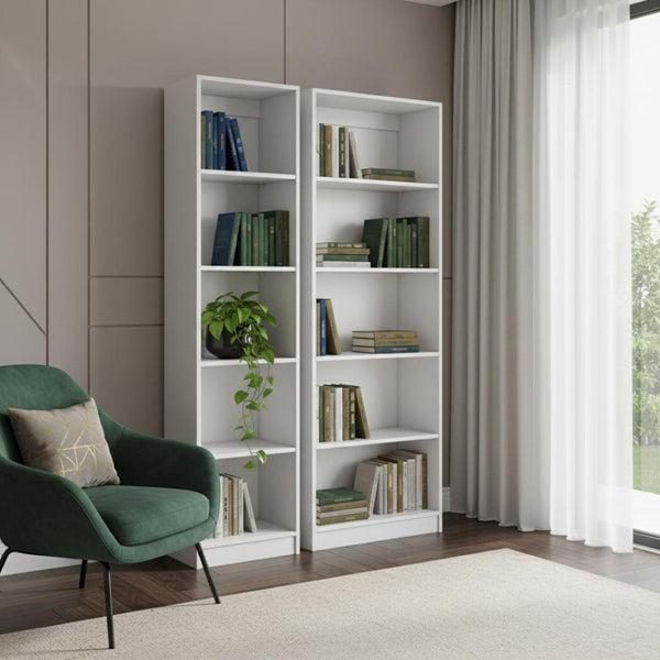 HomeRoots Set of Two White Wood Five-Tier Modular Bookcases – Stylish Storage for Every Room in Your Home 546613