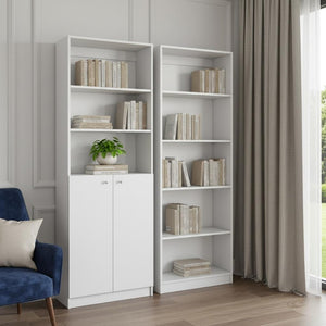 HomeRoots Set of Two White Wood Five-Tier Modular Bookcases with Doors for Stylish Storage Solutions 546614