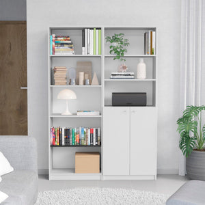 HomeRoots Set of Two White Wood Five-Tier Modular Bookcases with Doors for Stylish Storage Solutions 546614