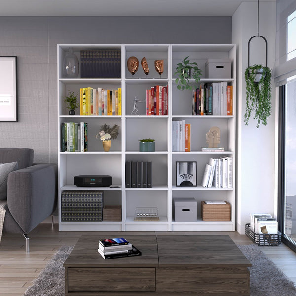HomeRoots Set of Three Stylish White Wood Five-Tier Bookcases for Elegant Storage & Display in Any Room 546616