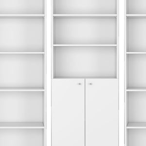 HomeRoots Set of Three Elegant White Wood Five-Tier Modular Bookcases with Doors for Custom Organization 546617