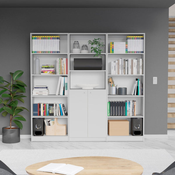 HomeRoots Set of Three Elegant White Wood Five-Tier Modular Bookcases with Doors for Custom Organization 546617