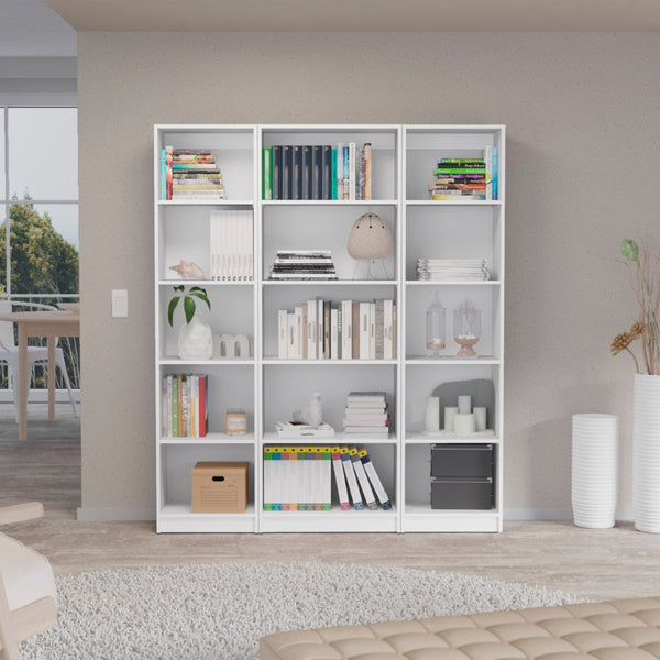 HomeRoots Set of Three White Wood Five-Tier Modular Bookcases - Sleek, Space-Saving Storage for Any Room 546619