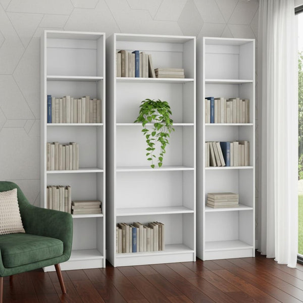 HomeRoots Set of Three White Wood Five-Tier Modular Bookcases - Sleek, Space-Saving Storage for Any Room 546619