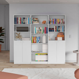 HomeRoots Set of Three Elegant White Wood Five-Tier Modular Bookcases with Doors for Stylish Storage Solutions 546620