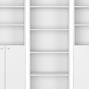 HomeRoots Set of Three Elegant White Wood Five-Tier Modular Bookcases with Doors for Stylish Storage Solutions 546620