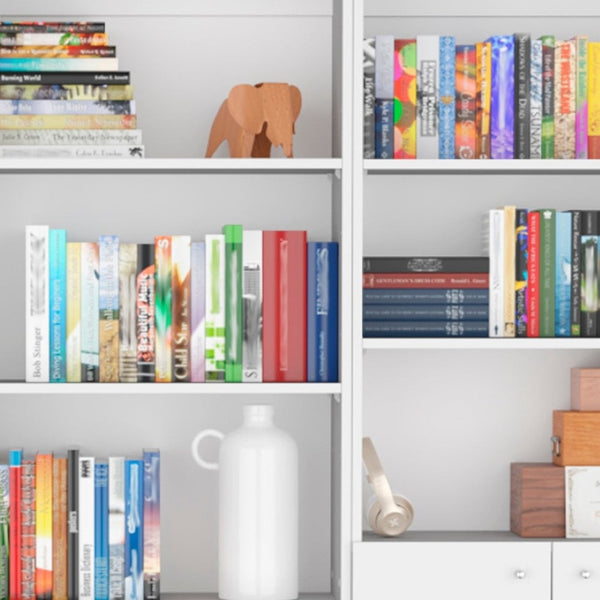 HomeRoots Set of Three Elegant White Wood Five-Tier Modular Bookcases with Doors for Stylish Storage Solutions 546620