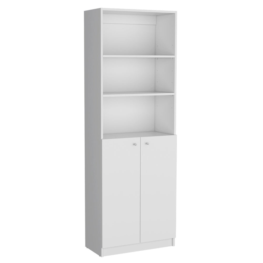 HomeRoots Set of Three White Wood Modular Bookcases - Stylish Five-Tier Shelves with Hidden Storage Doors 546621