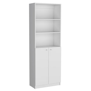HomeRoots Set of Three White Wood Modular Bookcases - Stylish Five-Tier Shelves with Hidden Storage Doors 546621