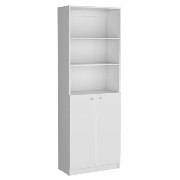 HomeRoots Set of Three White Wood Modular Bookcases - Stylish Five-Tier Shelves with Hidden Storage Doors 546621