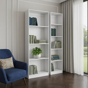 HomeRoots Set of Two Elegant White Nine-Tier Modular Bookcases for Stylish Storage in Any Room 546623