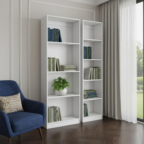 HomeRoots Set of Two Elegant White Nine-Tier Modular Bookcases for Stylish Storage in Any Room 546623