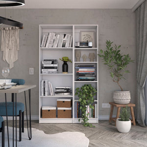 HomeRoots Set of Two Elegant White Nine-Tier Modular Bookcases for Stylish Storage in Any Room 546623