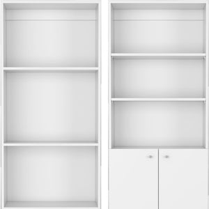 HomeRoots Set of Two White Wood Seven-Tier Modular Bookcases for Stylish Storage & Organization Solutions 546624