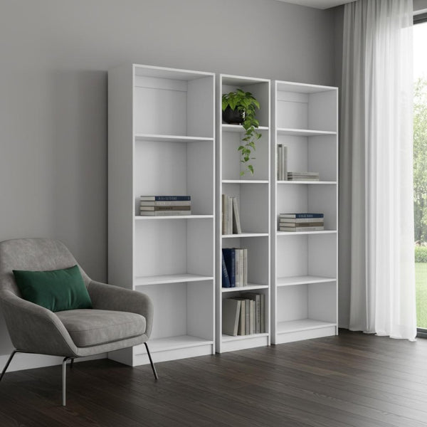 HomeRoots Set of Three White Wood Modular Bookcases - Elegant 14-Tier Storage for Modern Home & Office Design 546625