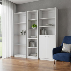HomeRoots Set of Three White Wood Modular Bookcases - Stylish Twelve-Tier Storage with Doors for Any Room 546626