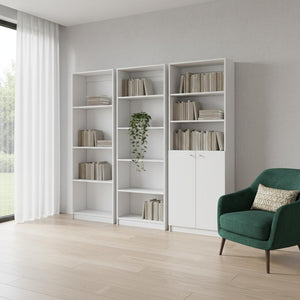 HomeRoots Set of Three White Wood Modular Bookcases – Twelve-Tier Storage with Doors for Stylish Organization 546627
