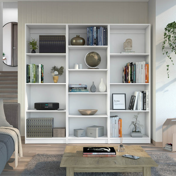 HomeRoots Set of Three White Wood Thirteen-Tier Modular Bookcases - Stylish, Space-Saving Storage Solution! 546628