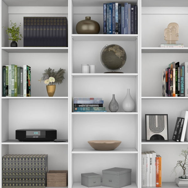 HomeRoots Set of Three White Wood Thirteen-Tier Modular Bookcases - Stylish, Space-Saving Storage Solution! 546628
