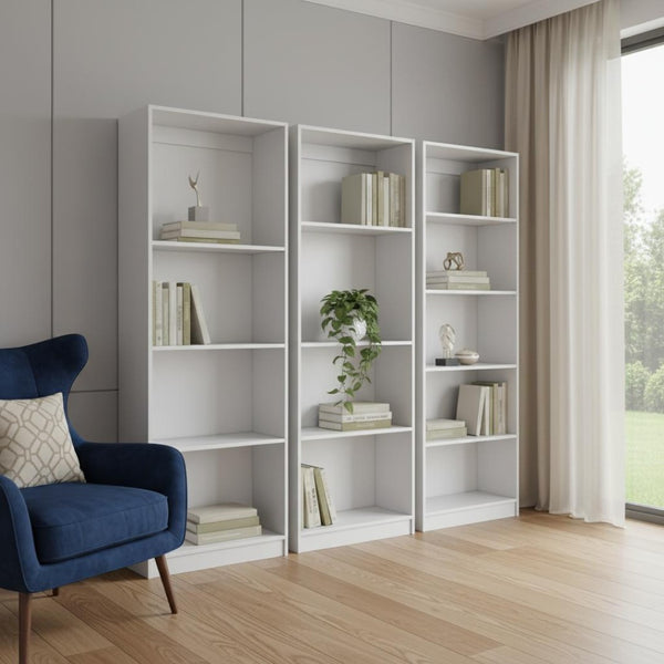 HomeRoots Set of Three White Wood Thirteen-Tier Modular Bookcases - Stylish, Space-Saving Storage Solution! 546628