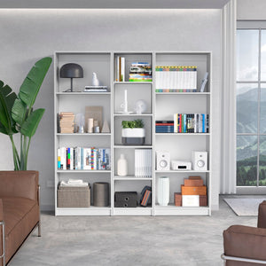HomeRoots Set of Three White Wood Thirteen-Tier Modular Bookcases for Stylish Storage and Organization Solutions 546629