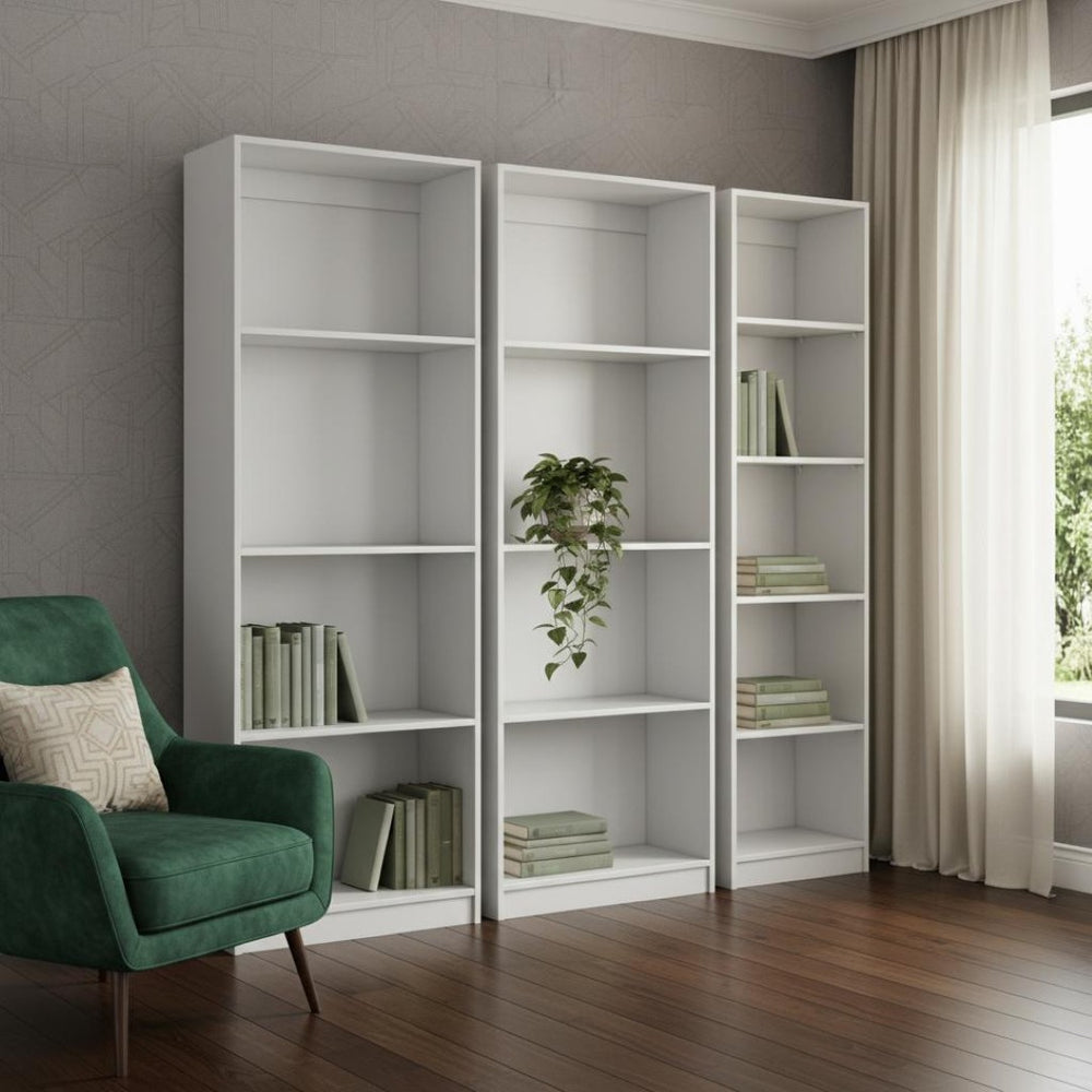 HomeRoots Set of Three White Wood Thirteen-Tier Modular Bookcases for Stylish Storage and Organization Solutions 546629
