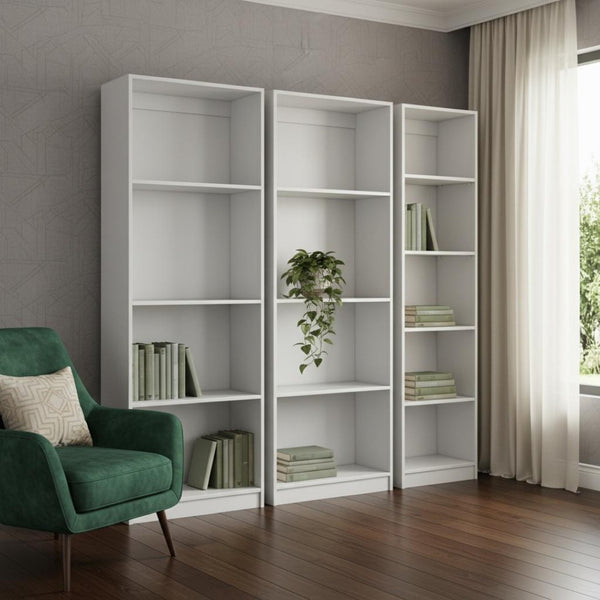 HomeRoots Set of Three White Wood Thirteen-Tier Modular Bookcases for Stylish Storage and Organization Solutions 546629