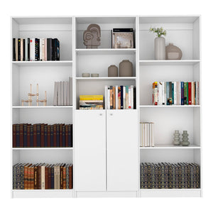 HomeRoots Set of Three White Wood Modular Bookcases – Elegant Eleven-Tier Design with Two Doors for Clutter-Free Spaces 546630