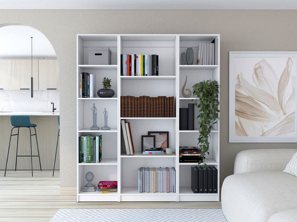 HomeRoots Set of Three White Wood Modular Bookcases – 14-Tier Shelving Units for Stylish Storage Solutions 546632