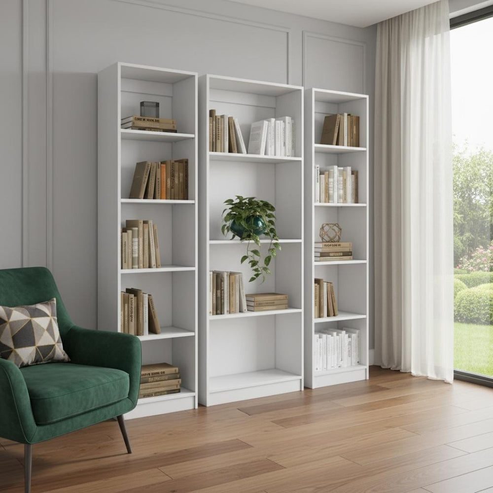 HomeRoots Set of Three White Wood Modular Bookcases – 14-Tier Shelving Units for Stylish Storage Solutions 546632