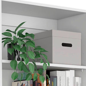 HomeRoots Set of Four Modular White Wood Bookcases - 17-Tier Storage Solution with Concealed Doors & Style 546634