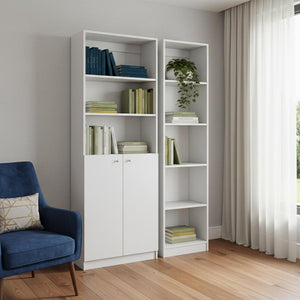 HomeRoots Set of Two White Wood Modular Bookcases – Stylish Five-Tier Storage for Any Room, Space-Saving Design 546635
