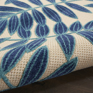 HomeRoots 5' Navy Blue and Beige Round Palm Leaf Rug - Durable Indoor Outdoor Area Rug for Coastal Charm 5' X 5' 546650