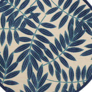 HomeRoots 5' Navy Blue and Beige Round Palm Leaf Rug - Durable Indoor Outdoor Area Rug for Coastal Charm 5' X 5' 546650