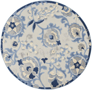 HomeRoots 5' Durable Blue and Gray Round Floral Rug – Stylish Indoor/Outdoor Area Mat for High Traffic Spaces 546651