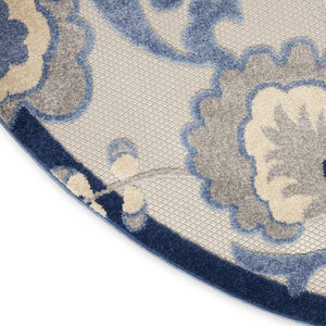 HomeRoots 5' Durable Blue and Gray Round Floral Rug – Stylish Indoor/Outdoor Area Mat for High Traffic Spaces 546651