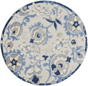 HomeRoots 5' Durable Blue and Gray Round Floral Rug – Stylish Indoor/Outdoor Area Mat for High Traffic Spaces 546651