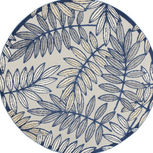 HomeRoots 5' Coastal-Inspired Navy Blue and Ivory Botanical Indoor Outdoor Area Rug for Versatile Spaces 5' Round 546653