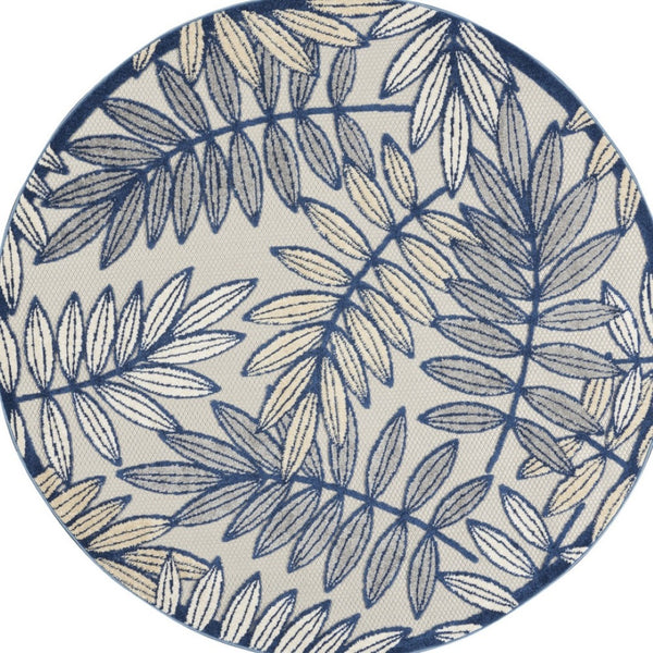 HomeRoots 5' Coastal-Inspired Navy Blue and Ivory Botanical Indoor Outdoor Area Rug for Versatile Spaces 5' Round 546653