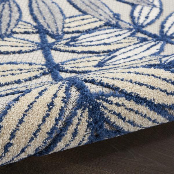 HomeRoots 5' Coastal-Inspired Navy Blue and Ivory Botanical Indoor Outdoor Area Rug for Versatile Spaces 5' Round 546653