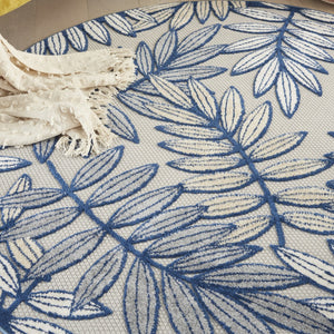 HomeRoots 5' Coastal-Inspired Navy Blue and Ivory Botanical Indoor Outdoor Area Rug for Versatile Spaces 5' Round 546653