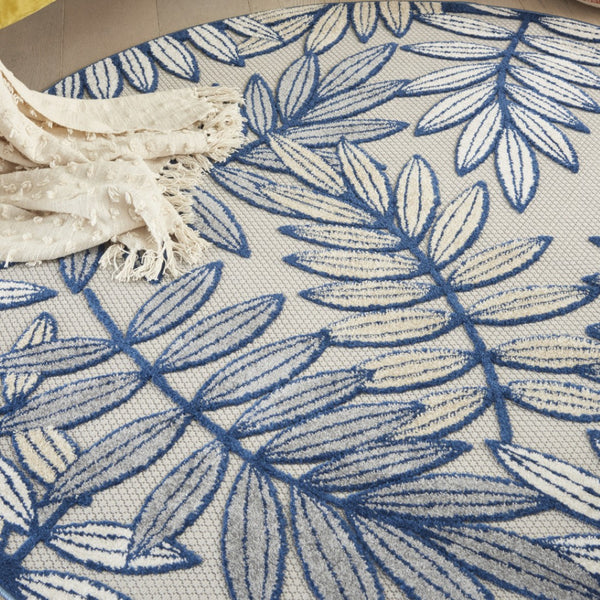 HomeRoots 5' Coastal-Inspired Navy Blue and Ivory Botanical Indoor Outdoor Area Rug for Versatile Spaces 5' Round 546653