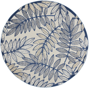 HomeRoots 5' Coastal-Inspired Navy Blue and Ivory Botanical Indoor Outdoor Area Rug for Versatile Spaces 5' Round 546653