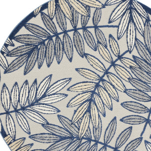 HomeRoots 5' Coastal-Inspired Navy Blue and Ivory Botanical Indoor Outdoor Area Rug for Versatile Spaces 5' Round 546653